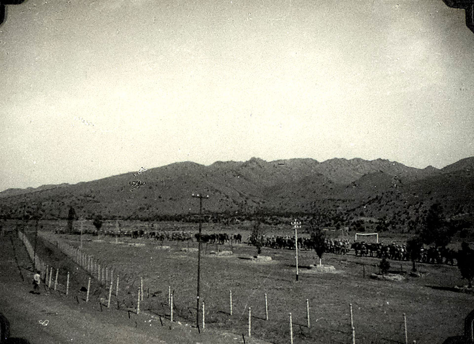 'The Army arrives, The 1st Bde marching in to Dosalli', North West ...