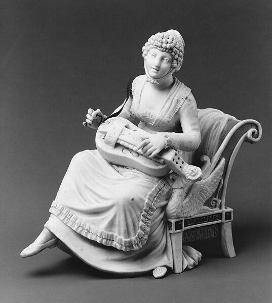 Woman playing a hurdy-gurdy, Soft-paste biscuit porcelain, French 