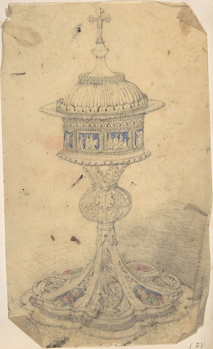 Liturgical Incense Burner, Anonymous, British, 19th century, Graphite and watercolor on tracing paper 