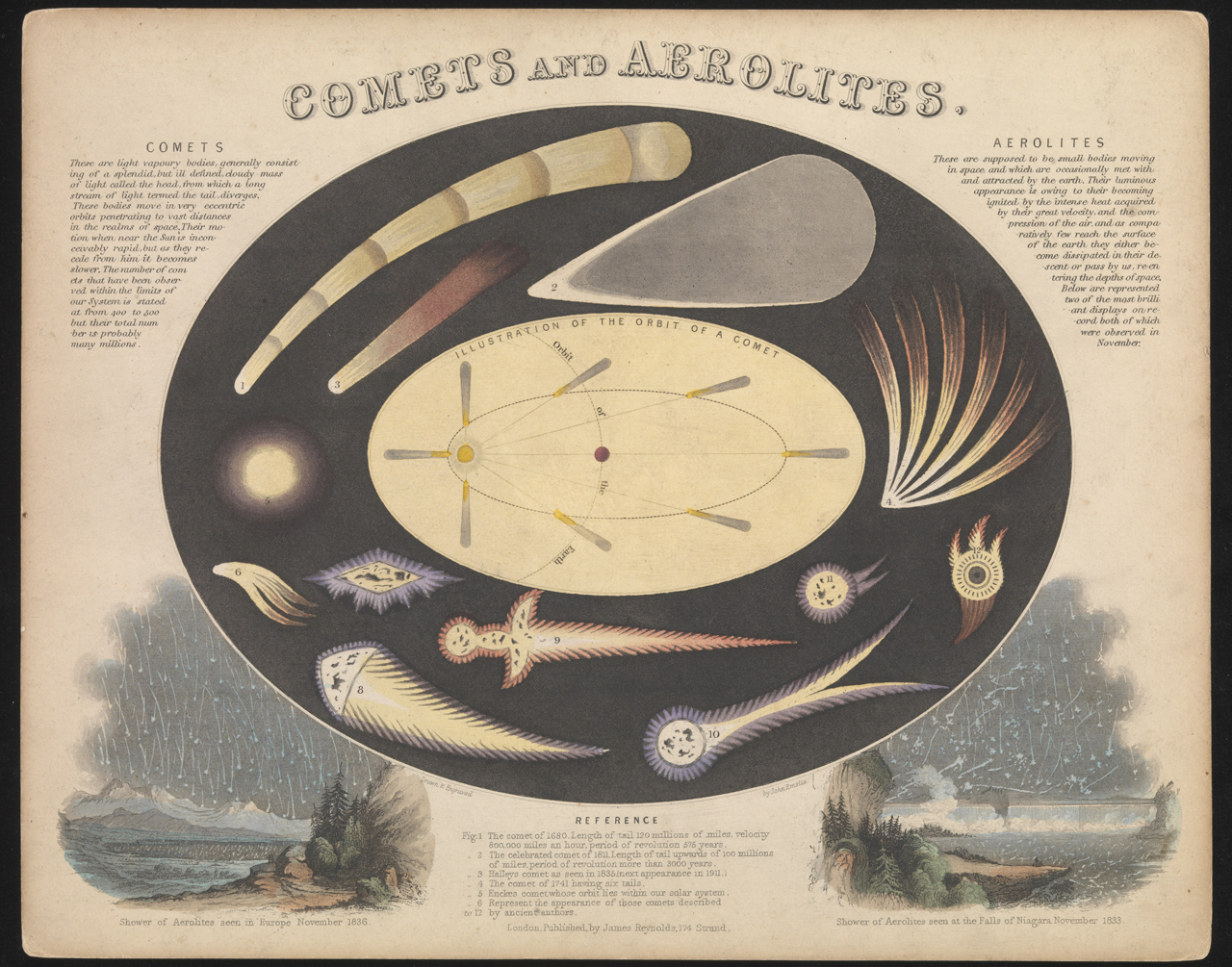 An image showing 'Reynolds&#039; Series of Astronomical Diagrams - Comets and Aerolites'