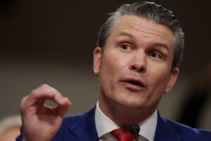 President-elect Donald Trump's nominee for secretary of defense, Pete Hegseth, speaks during a Senate Armed Services Committee confirmation hearing on Capitol Hill on Jan. 14, 2025 in Washington, D.C. (Photo by Andrew Harnik/Getty Images)