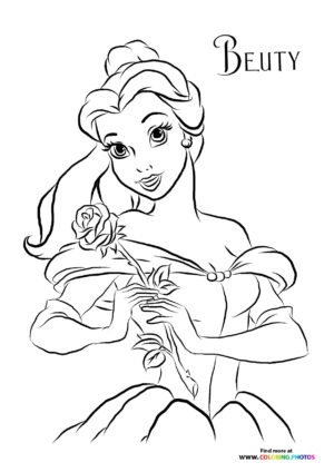 Princess Belle with a flower - Coloring Pages for kids