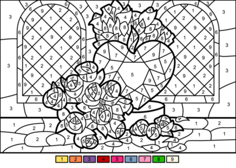 Pink rose color by number - Download, Print Now!