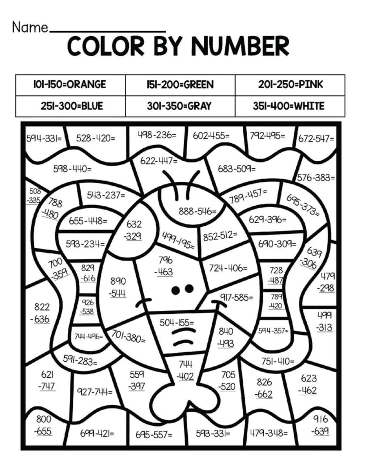 Subtraction Color By Number