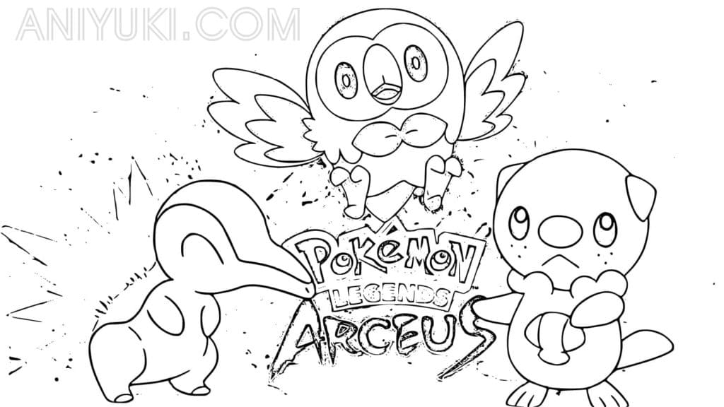 Rowlet And Other Pokemon Coloring Page