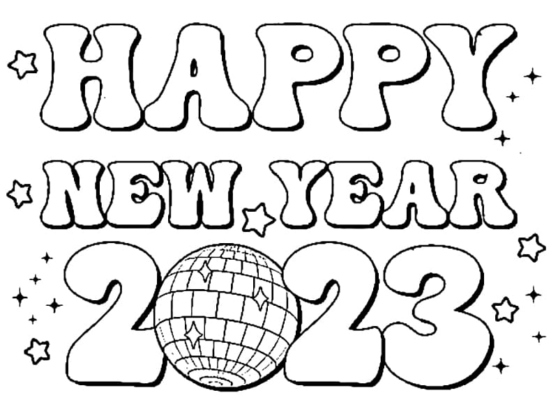 Free Printable Happy New Year 2023 coloring page