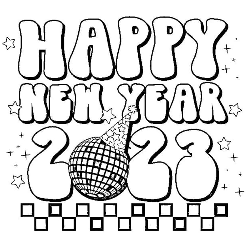 Happy New Year 2023 Printable coloring page