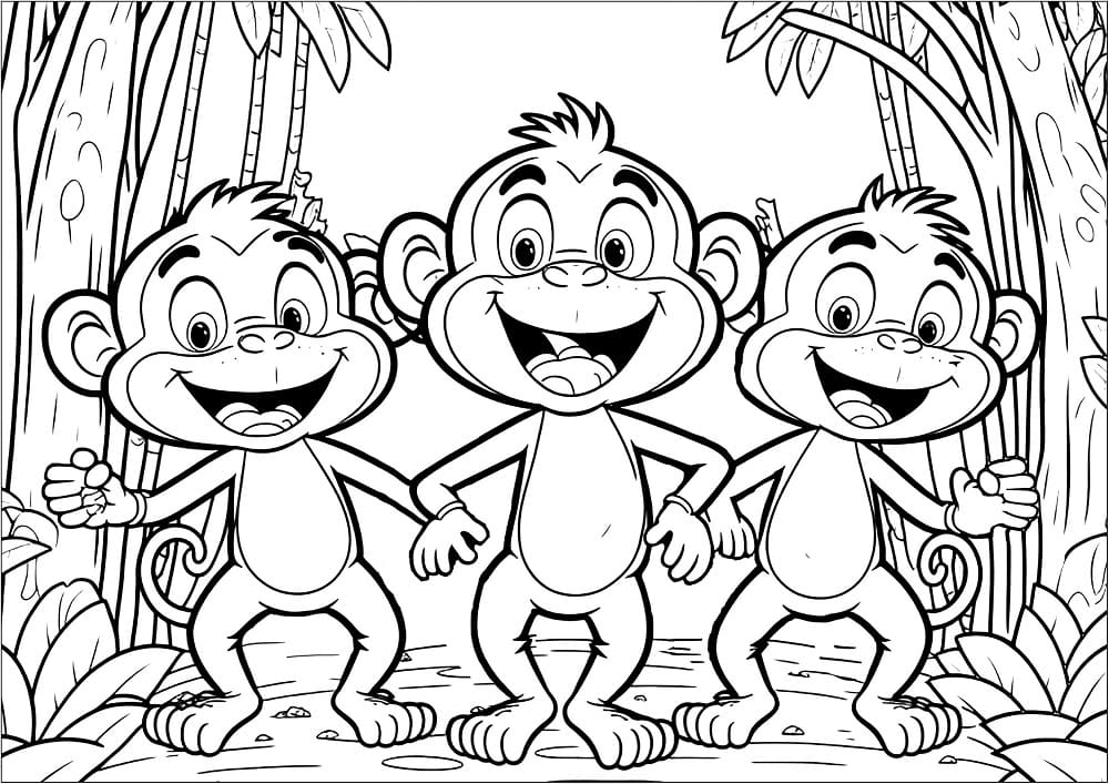 Three Monkeys coloring page