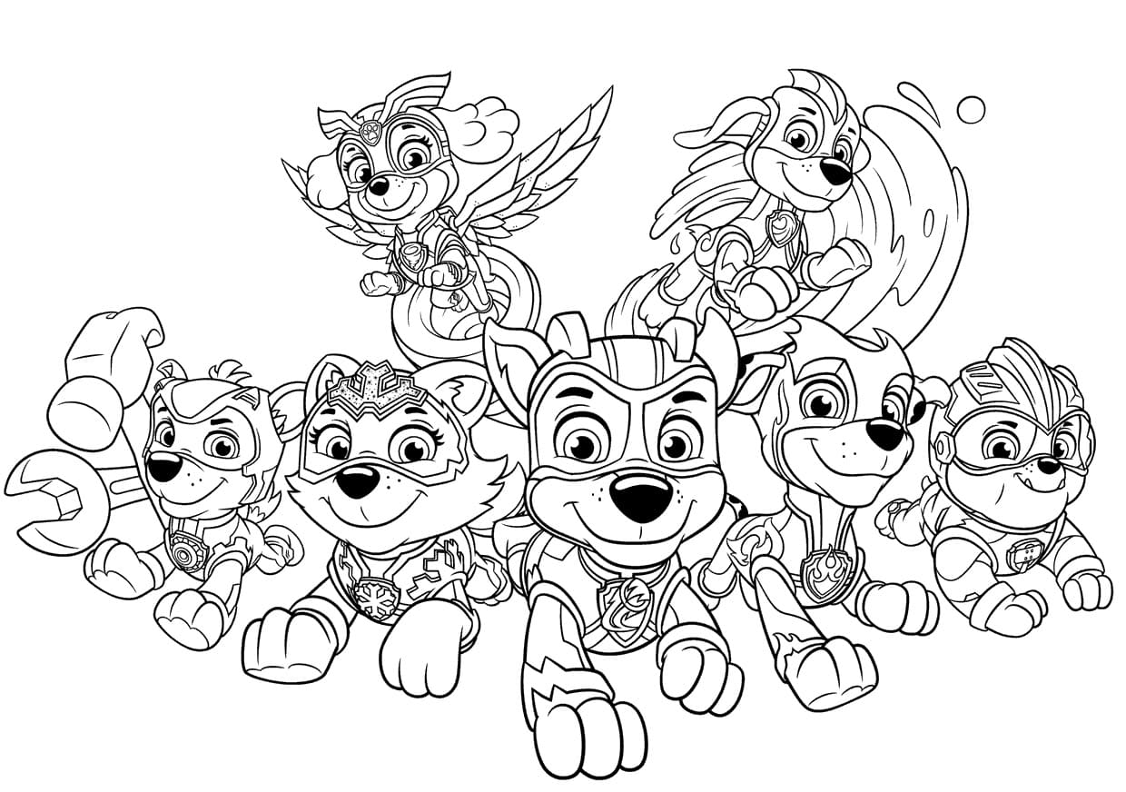 Characters from Mighty Pups coloring page