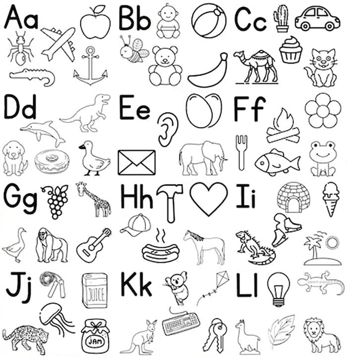 Alphabet & Letter A-L coloring page