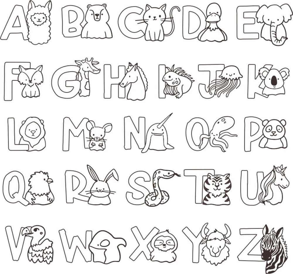 Alphabet & Letter A-Z with Animals 2 coloring page