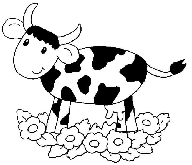 Cow and Flowers coloring page