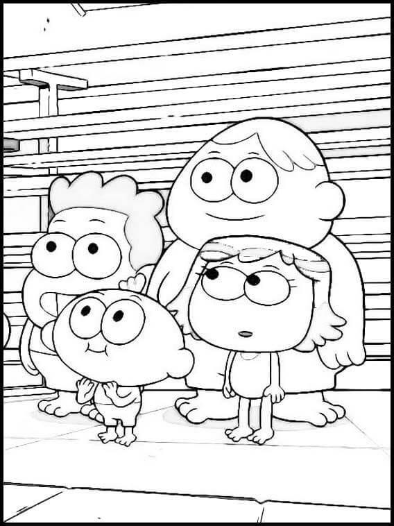 Cheerful Green Family coloring page