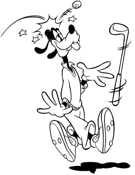 Goofy Gets Hit In The Head With a Golf Ball coloring page