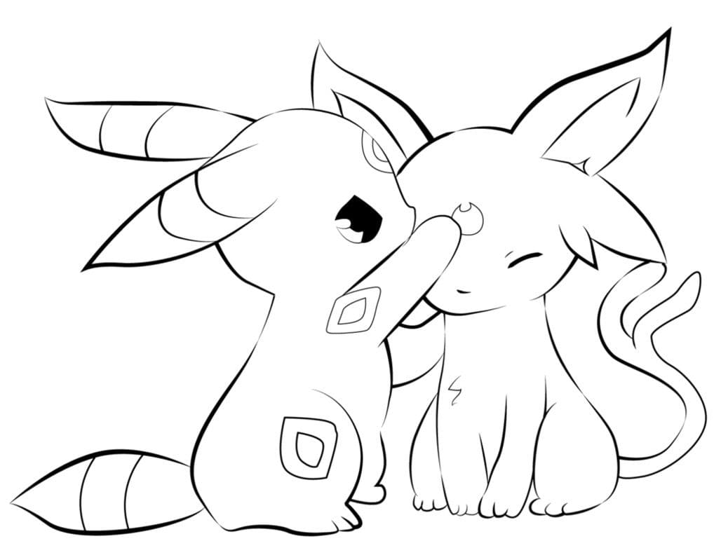 Cute Umbreon and Espeon coloring page - Download, Print or Color Online ...