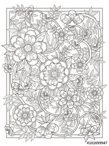 retro and elegant floral coloring page ...