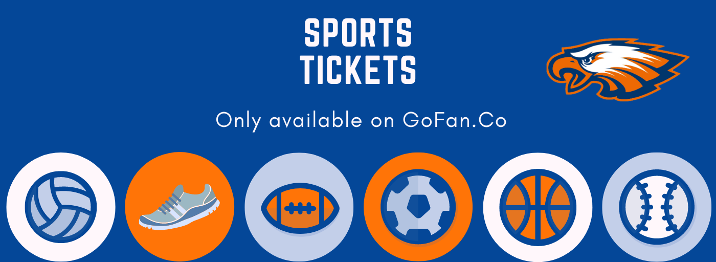 blue background, sports icons, sports tickets only available on GoFan.co