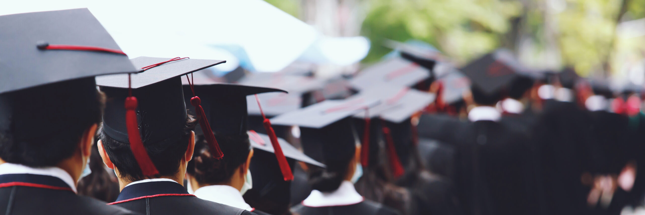 Group Of Graduates During Commencement Stand In Row. Concept Edu