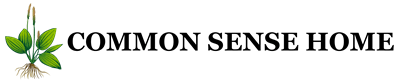 Logo for Common Sense Home - Green Plant with Sarif Font in All Caps