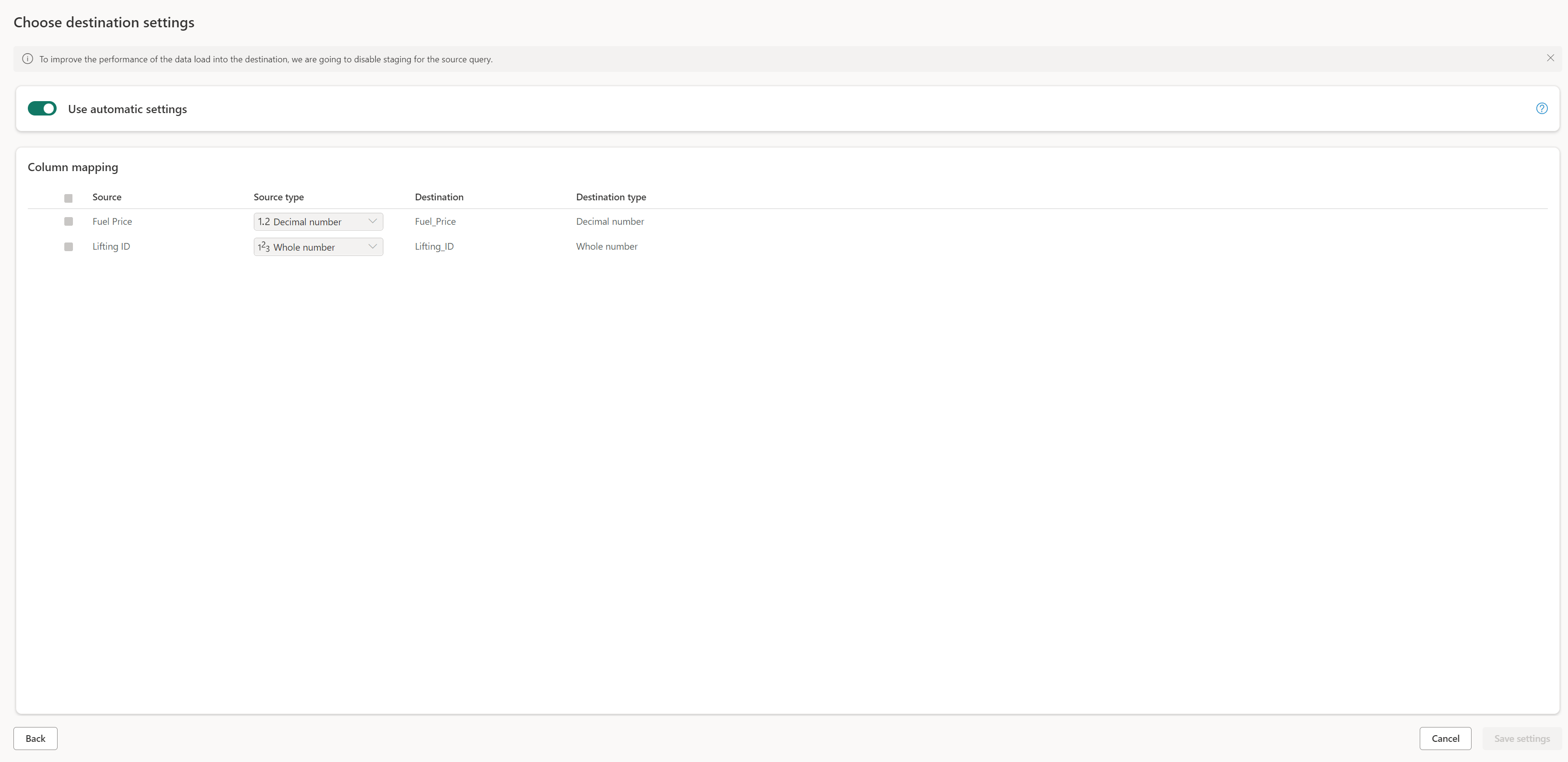 Solved: Not able to save destination settings for Dataflow ...