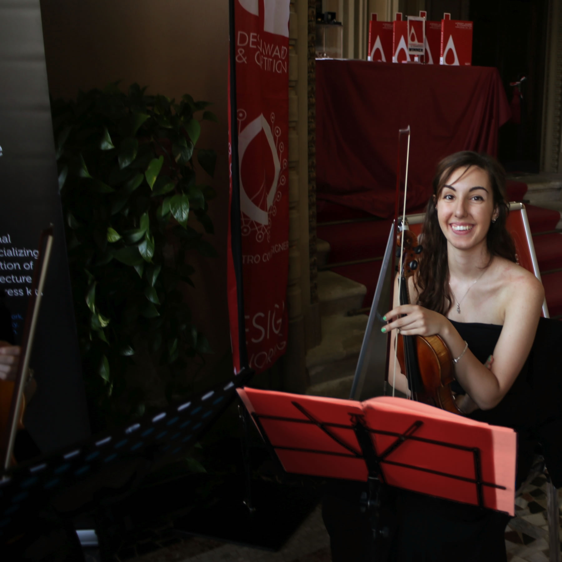 Musician playing violin in gala night