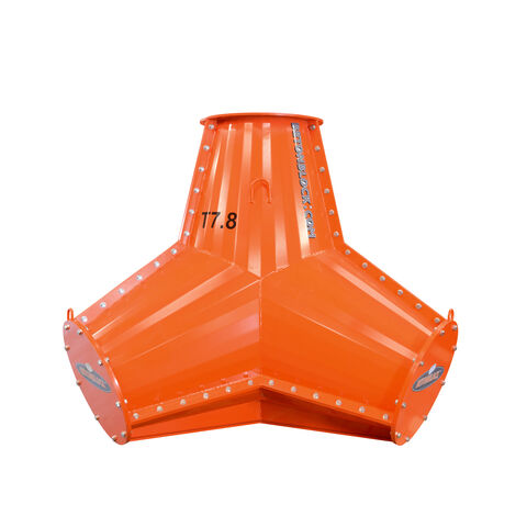 Orange steel tetrapod mold for making large concrete tetrapods of 7800 kg