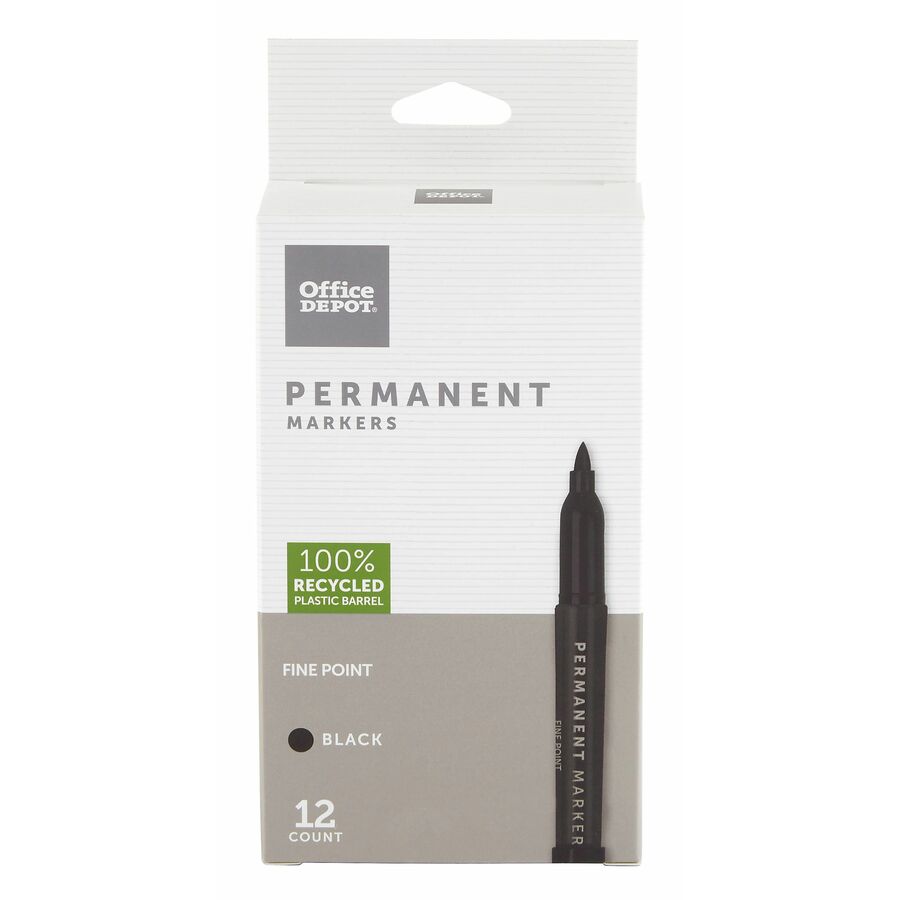 Office Depot Brand Permanent Markers, Fine Point, 100% Recycled, Black ...