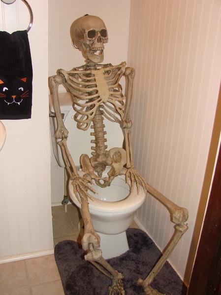 Skeleton on toilet 