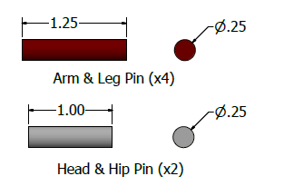 Pins for Arm, Leg, Hip and Head 