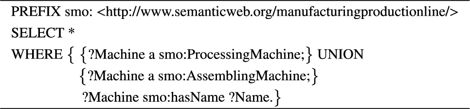 Query to retrieve the machines involved in the production line