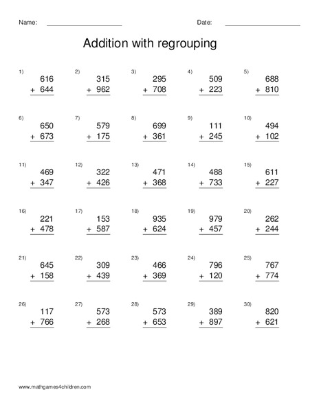 Addition with Regrouping Worksheet for 4th Grade | Lesson Planet