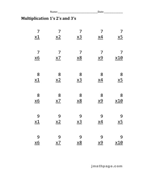 Multiplication 1's, 2's, 3's: 7-9 Worksheet for 4th - 6th Grade ...