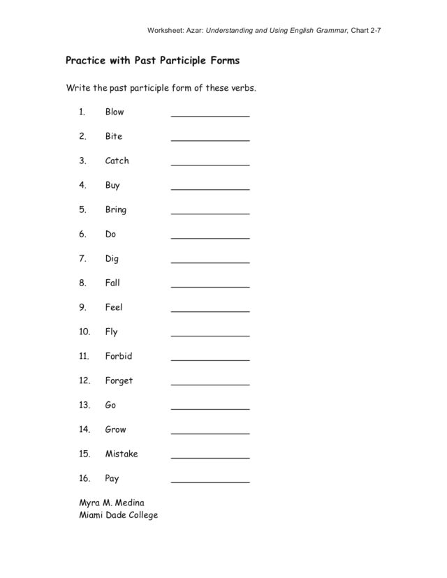 Past Participle Worksheets