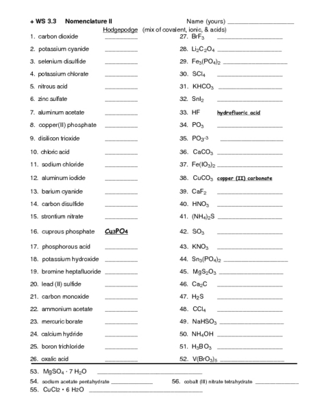 Acid Nomenclature Worksheet Answers : Naming Worksheets Acid Salt ...