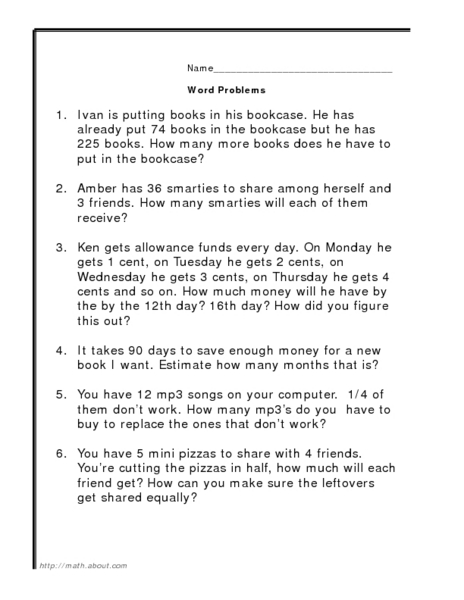 Word Problems: Addition, Subtraction, Multiplication, Division ...