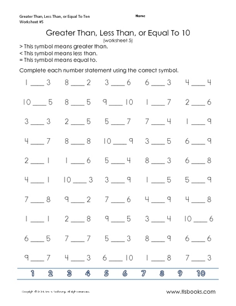 Greater Than, Less Than, or Equal to Ten Worksheet for 1st - 3rd Grade ...