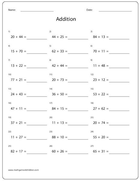 2-Digit Addition Worksheet for 2nd - 3rd Grade | Lesson Planet