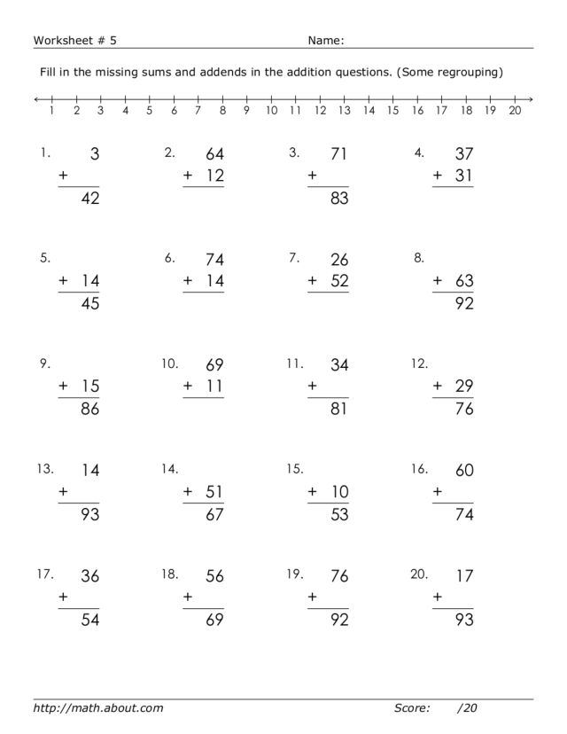 2 Digit Addition Worksheet (No Regrouping) #4 Worksheet for 1st - 2nd ...