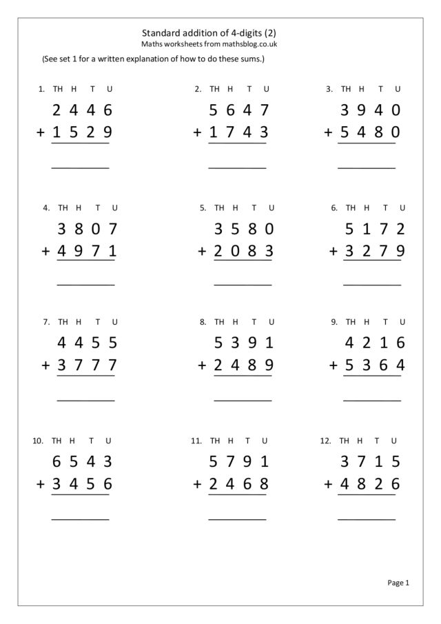 Standard Addition of 4 Digits (2) Worksheet for 1st - 3rd Grade ...