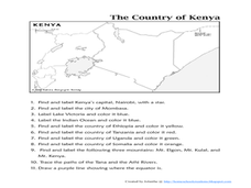 The Country of Kenya Worksheet for 4th - 6th Grade | Lesson Planet