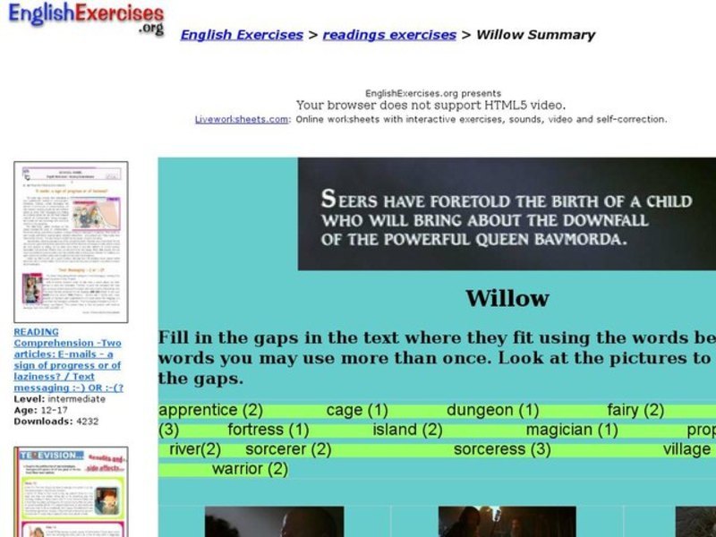 Willow Summary Interactive for 3rd - 5th Grade | Lesson Planet