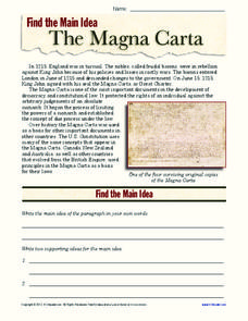 Magna Carta Reading Comprehension Worksheet