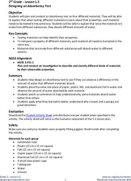 Designing an Absorbency Test Lesson Plan for 2nd Grade | Lesson Planet