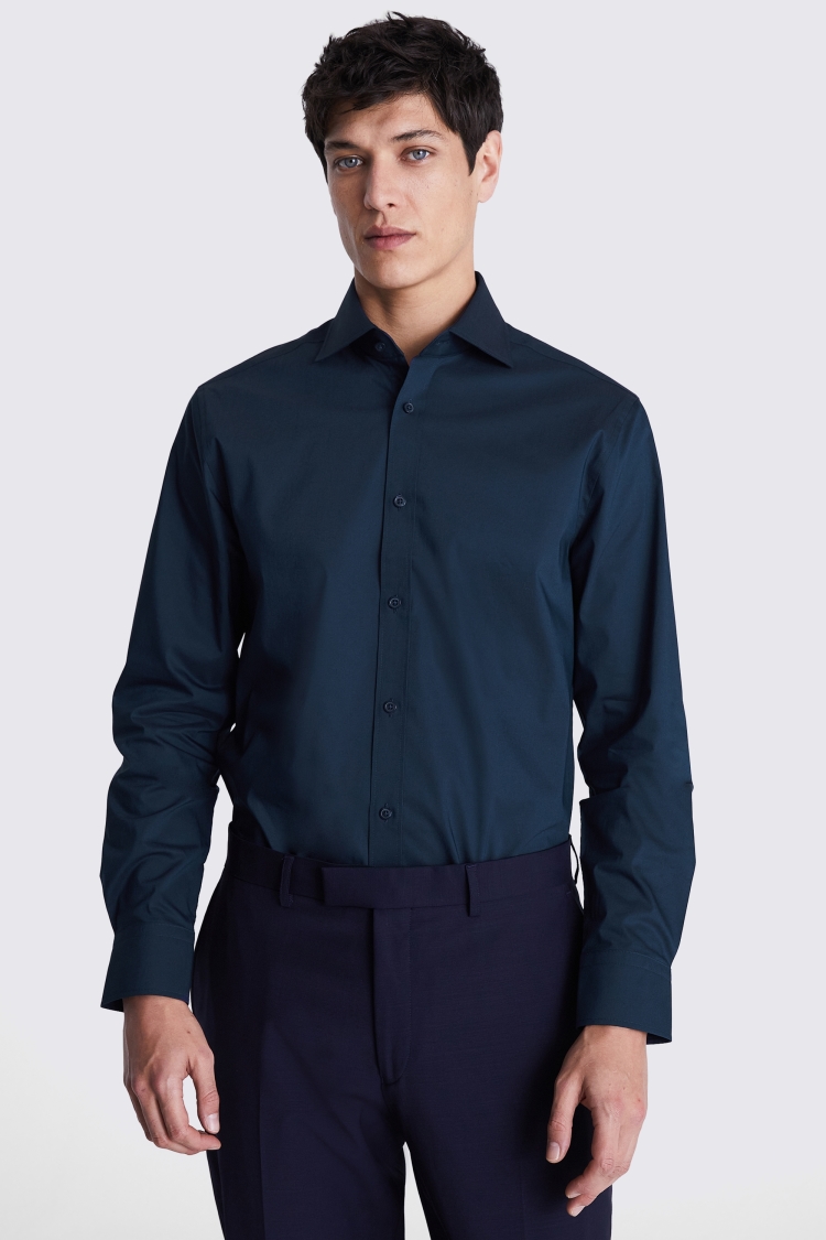 Tailored Fit Dark Blue Stretch Shirt