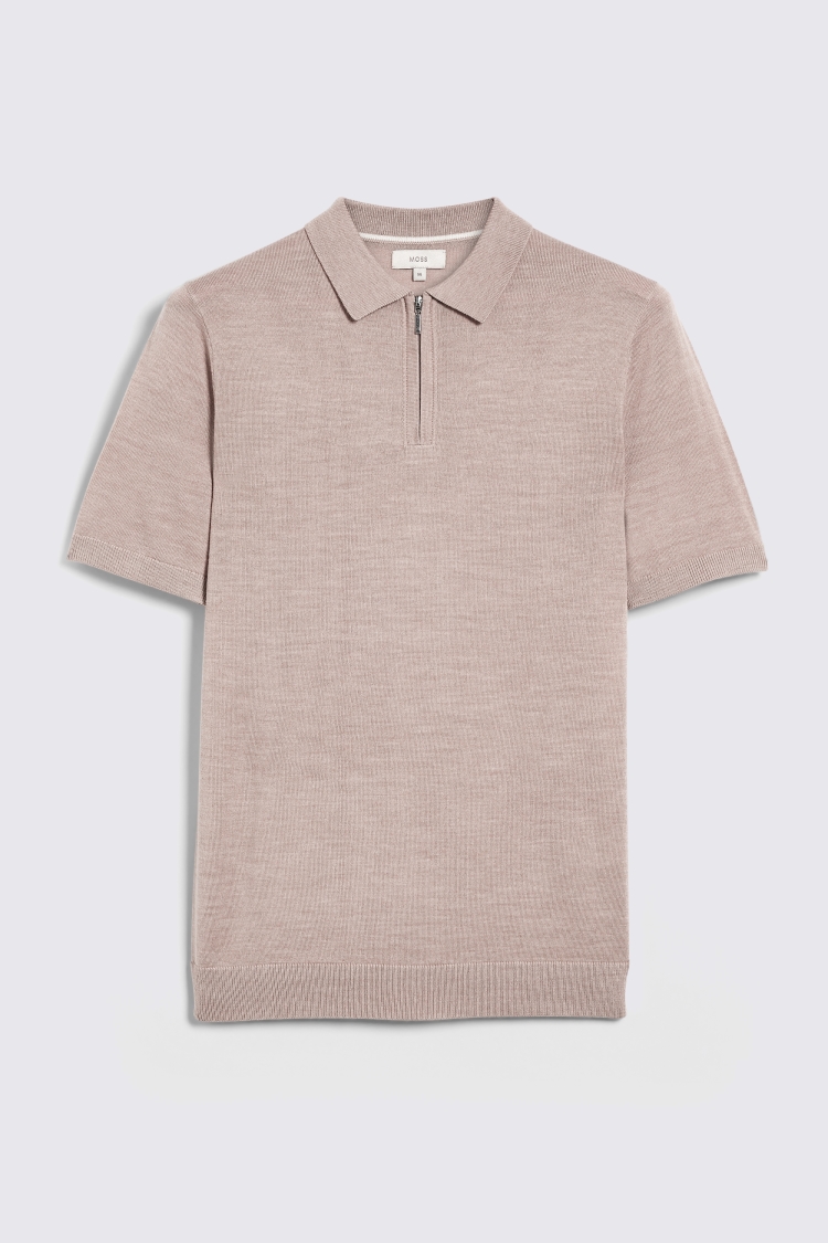 Camel Merino Quarter Zip Polo Shirt