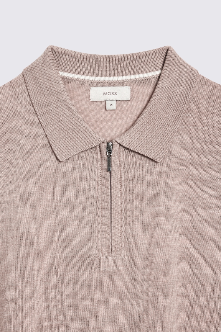 Camel Merino Quarter Zip Polo Shirt