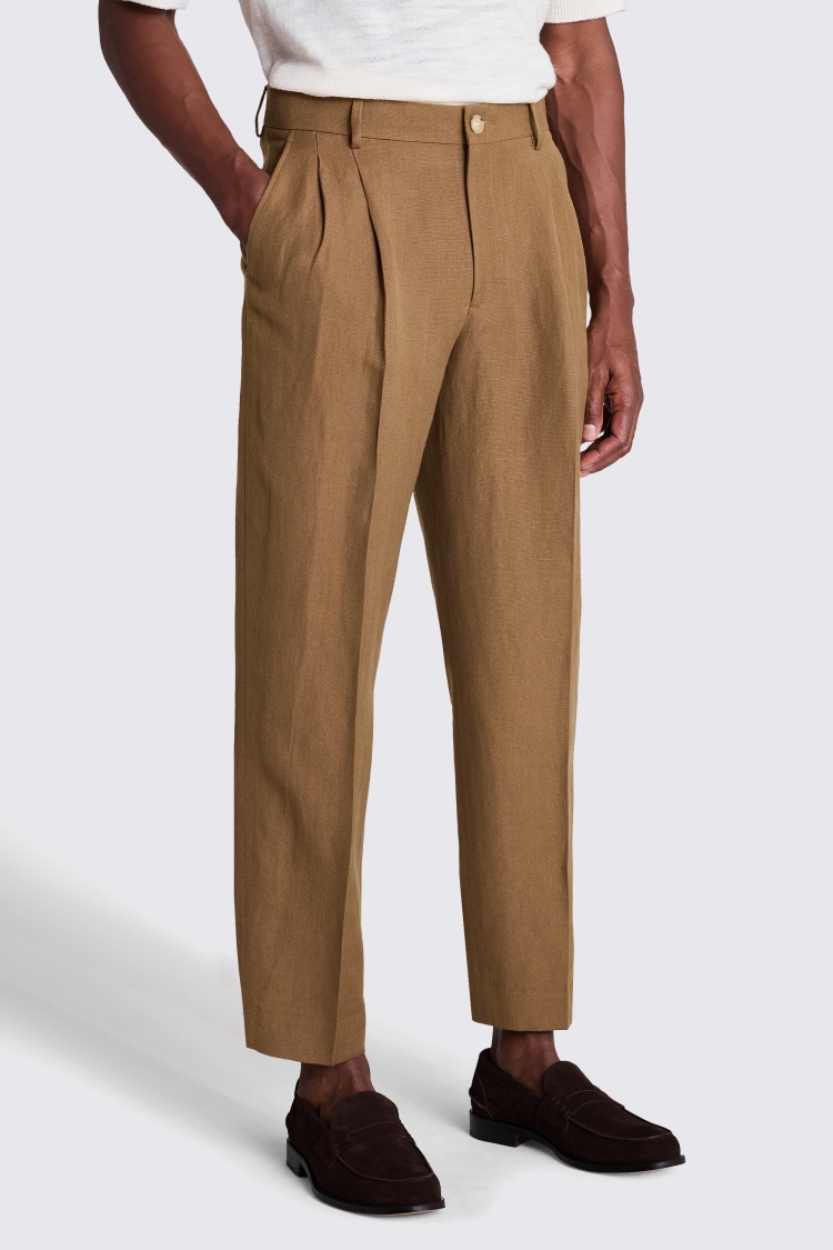 Gold Wool Linen Wide Leg Trousers