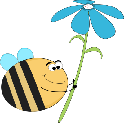 Funny Bee with a Blue Flower