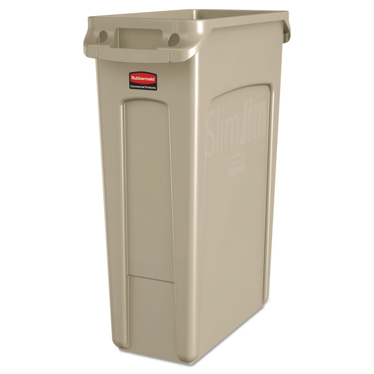 Picture of Rubbermaid Trash Can, Receptacle, Rubbermaid , Slim Jim , Venting Channels, Rectangular, Plastic, 23gal, Beige (RCP354060BG)