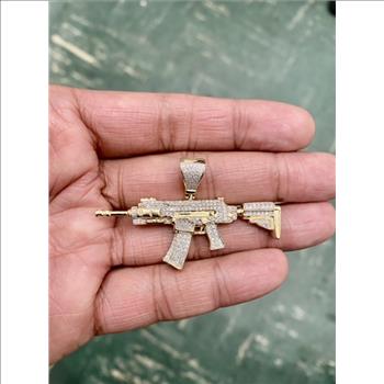 AK 47 Rifle Gun- 10k Yellow gold Diamond AK 47 Rifle Gun Men's Charm Pendant 0.80ct